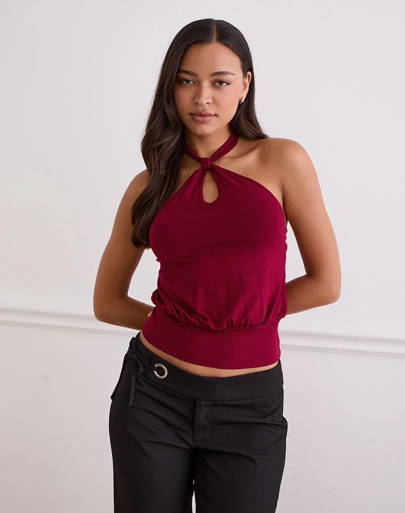 Giunea Knot Halter Top in Burgundy