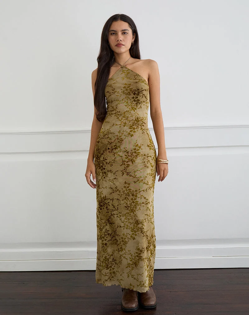 Rabika Maxi Dress in Burn Velvet Green