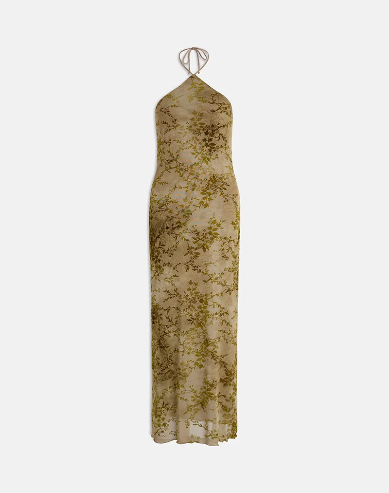 Rabika Maxi Dress in Burn Velvet Green