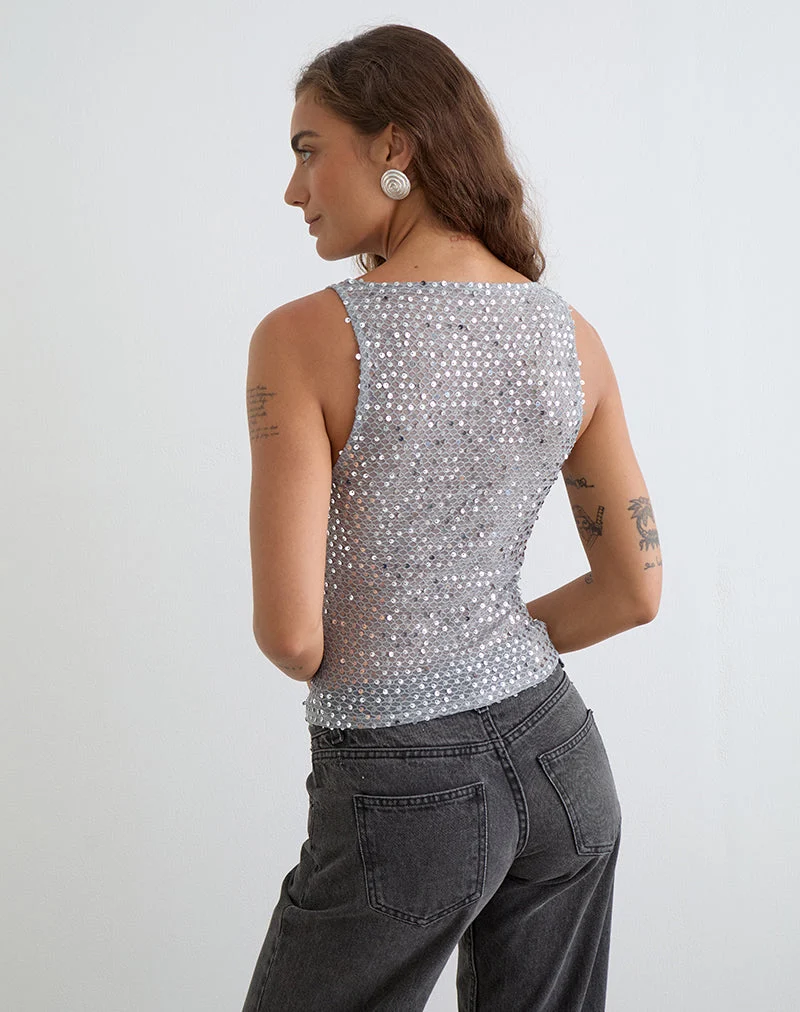 Dudley - Top gilet en maille pailletée - Argent foncé