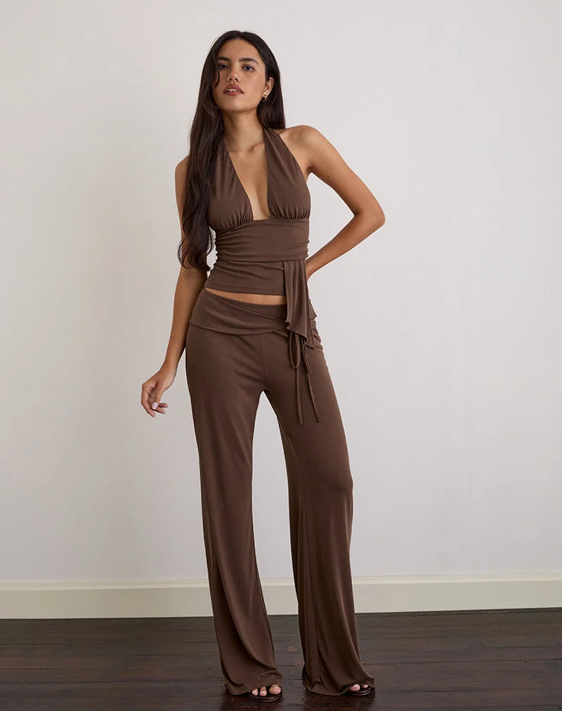 Prilla Halterneck Top in Cupro Dark Brown