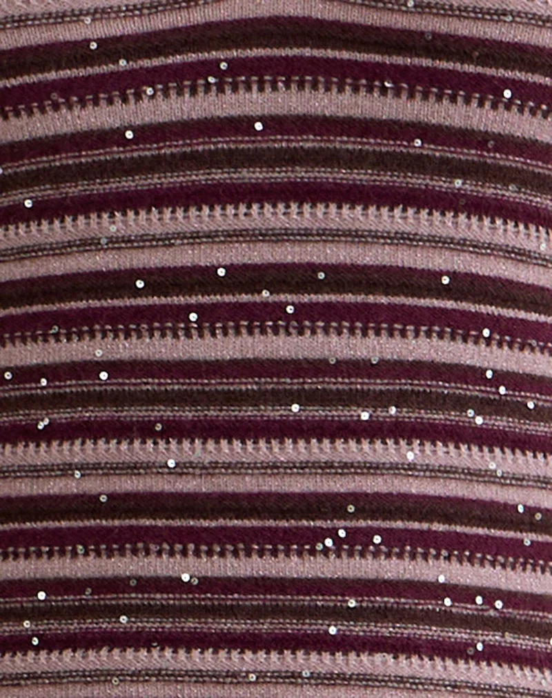 Lycia Plunge Top in Glitter Knit Striped Purple (Top plongeant en maille pailletée)