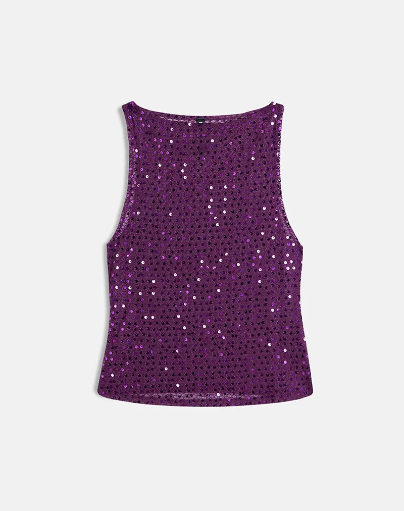 Dudley - Top gilet en maille pailletée - Prune - Vin