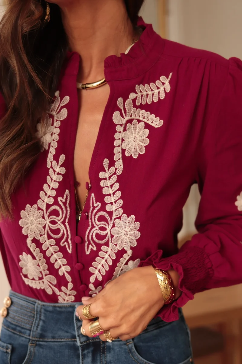 Blouse Monica brodée Burgundy