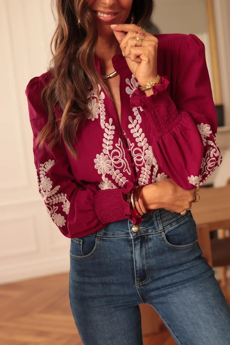 Blouse Monica brodée Burgundy
