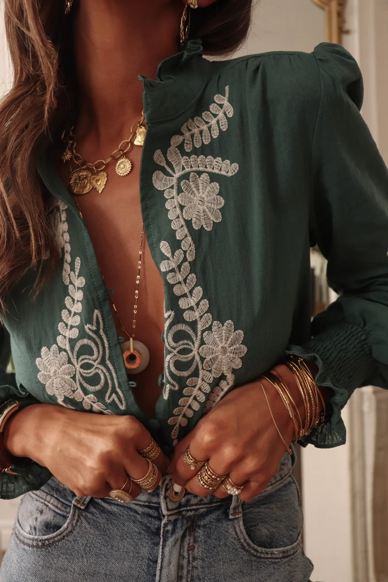 Blouse Monica brodée vert