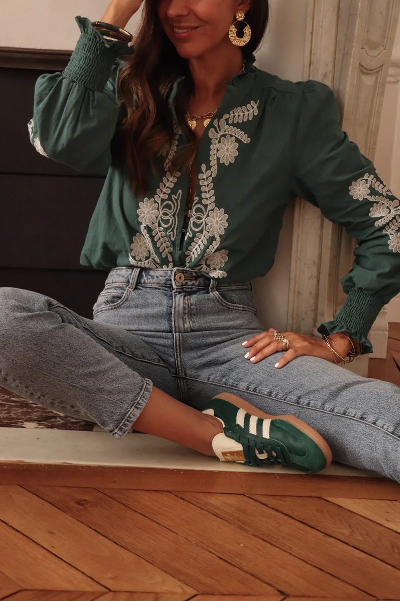 Blouse Monica brodée vert