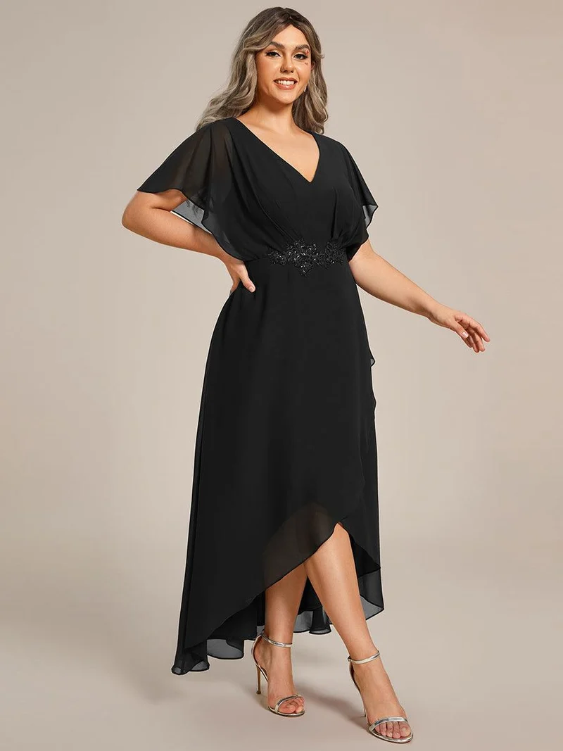 pretty LILAS|Robe De Soirée En Mousseline De Soie Col En V Manches Chauve-Souris Taille Trapèze Grande Taille