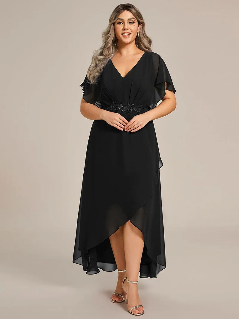 pretty LILAS|Robe De Soirée En Mousseline De Soie Col En V Manches Chauve-Souris Taille Trapèze Grande Taille
