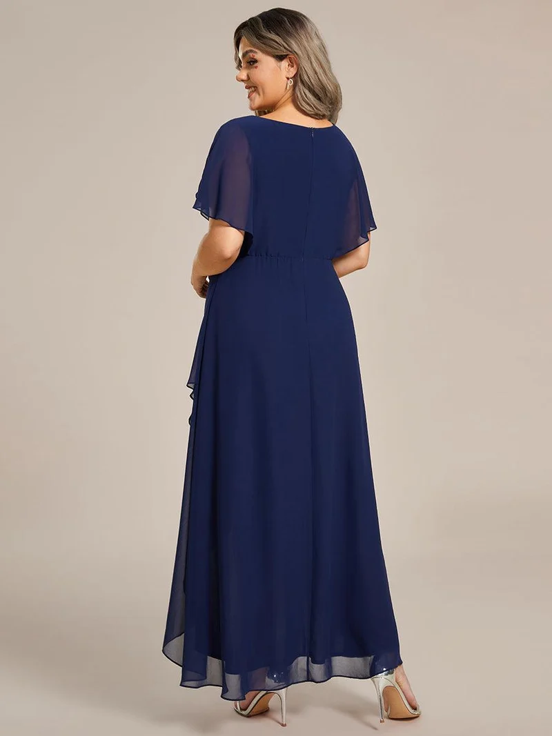 pretty LILAS|Robe De Soirée En Mousseline De Soie Col En V Manches Chauve-Souris Taille Trapèze Grande Taille