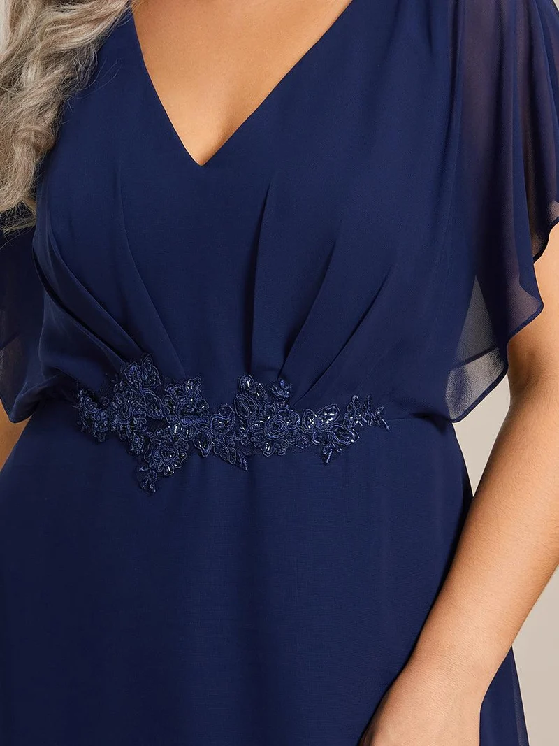 pretty LILAS|Robe De Soirée En Mousseline De Soie Col En V Manches Chauve-Souris Taille Trapèze Grande Taille