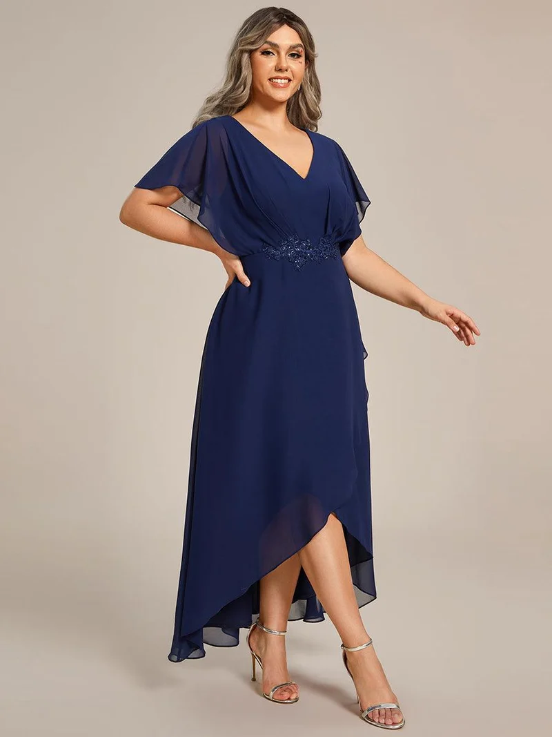 pretty LILAS|Robe De Soirée En Mousseline De Soie Col En V Manches Chauve-Souris Taille Trapèze Grande Taille