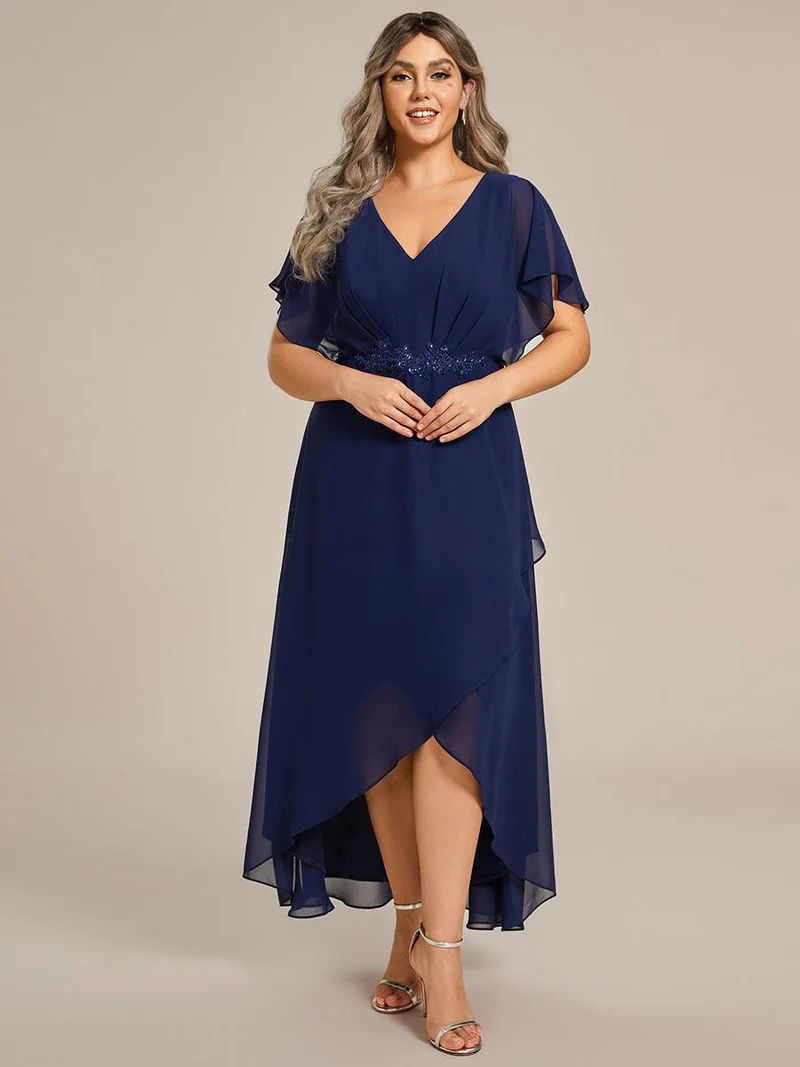 pretty LILAS|Robe De Soirée En Mousseline De Soie Col En V Manches Chauve-Souris Taille Trapèze Grande Taille