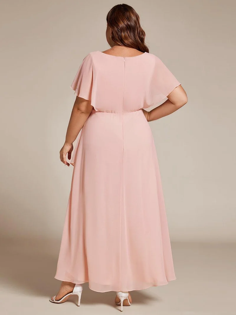 pretty LILAS|Robe De Soirée En Mousseline De Soie Col En V Manches Chauve-Souris Taille Trapèze Grande Taille