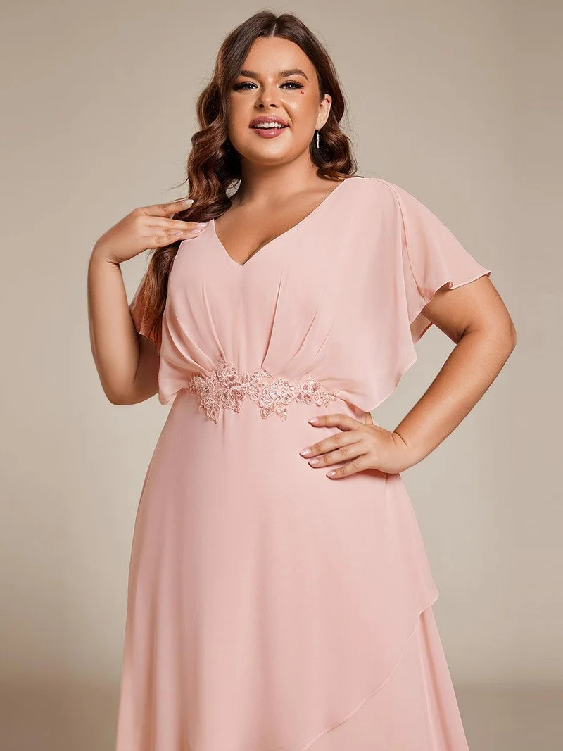 pretty LILAS|Robe De Soirée En Mousseline De Soie Col En V Manches Chauve-Souris Taille Trapèze Grande Taille