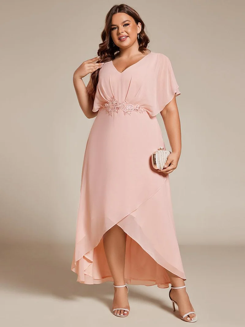 pretty LILAS|Robe De Soirée En Mousseline De Soie Col En V Manches Chauve-Souris Taille Trapèze Grande Taille
