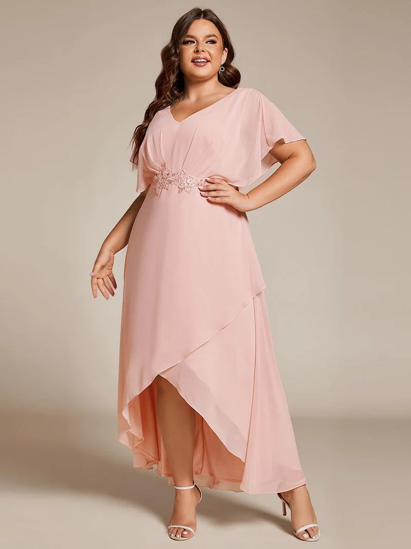 pretty LILAS|Robe De Soirée En Mousseline De Soie Col En V Manches Chauve-Souris Taille Trapèze Grande Taille