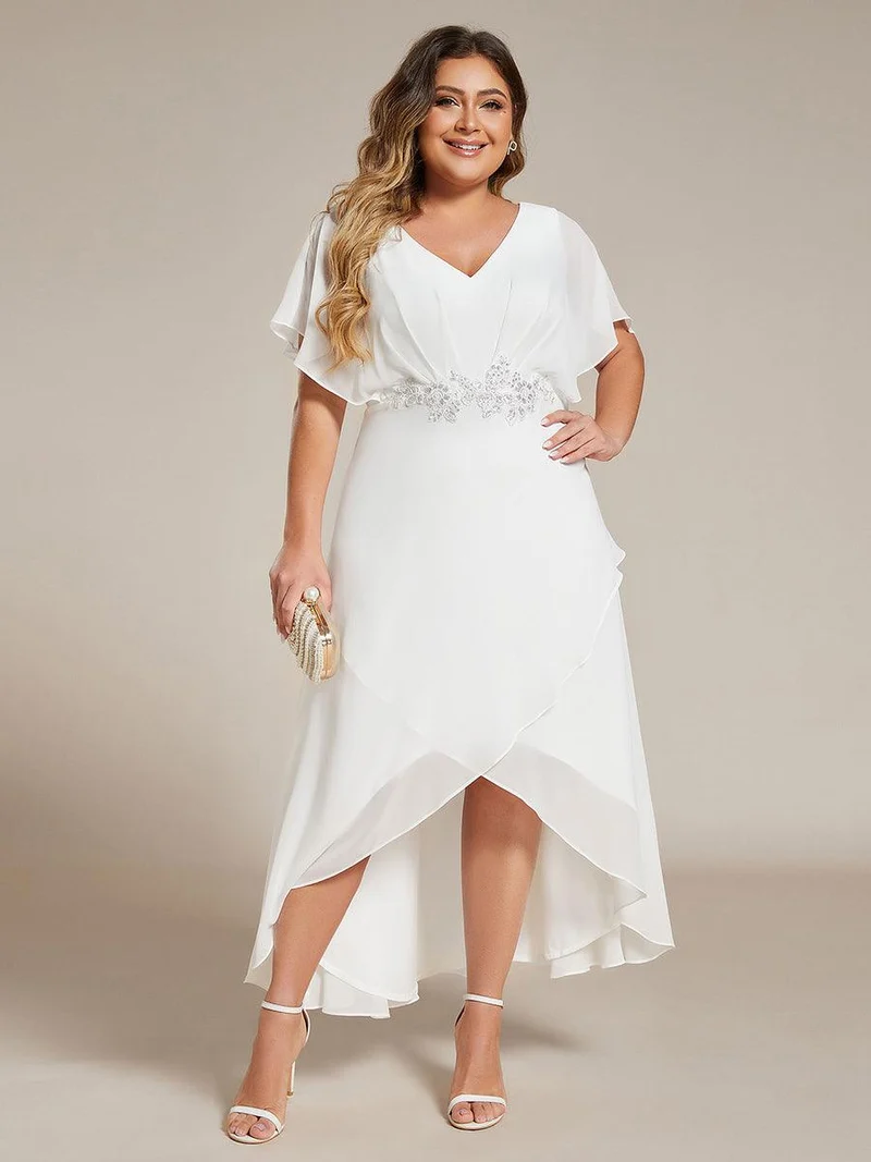pretty LILAS|Robe De Soirée En Mousseline De Soie Col En V Manches Chauve-Souris Taille Trapèze Grande Taille