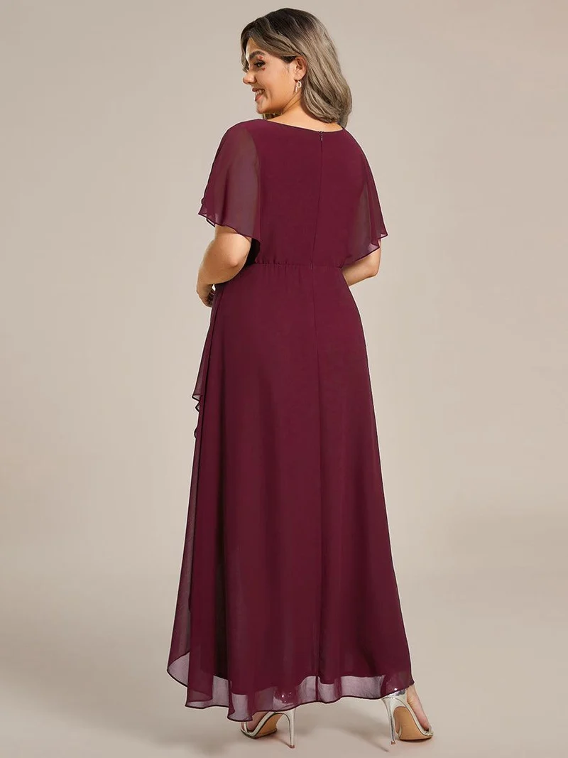 pretty LILAS|Robe De Soirée En Mousseline De Soie Col En V Manches Chauve-Souris Taille Trapèze Grande Taille
