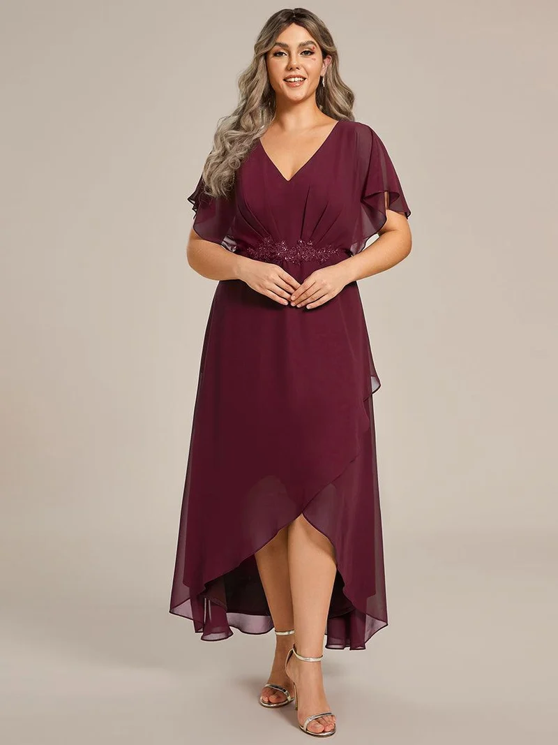 pretty LILAS|Robe De Soirée En Mousseline De Soie Col En V Manches Chauve-Souris Taille Trapèze Grande Taille