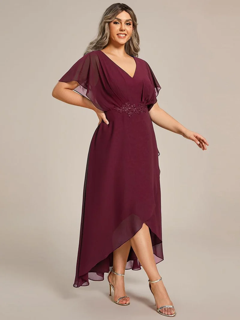 pretty LILAS|Robe De Soirée En Mousseline De Soie Col En V Manches Chauve-Souris Taille Trapèze Grande Taille