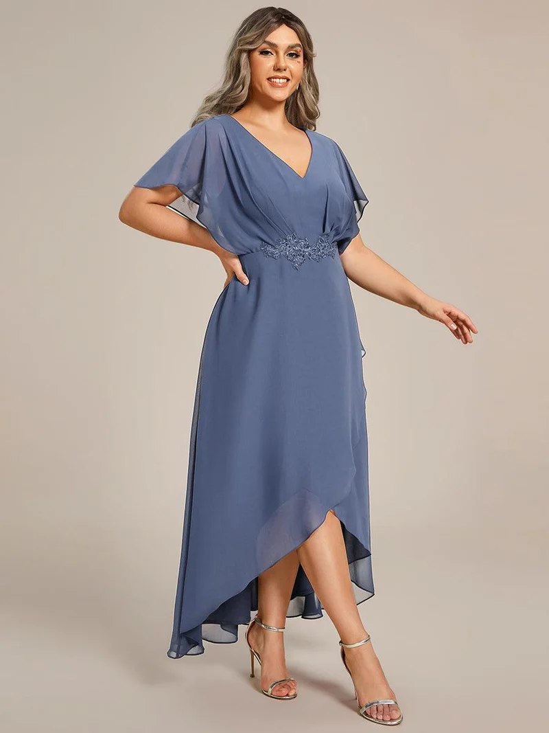 pretty LILAS|Robe De Soirée En Mousseline De Soie Col En V Manches Chauve-Souris Taille Trapèze Grande Taille