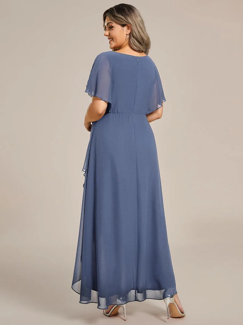 pretty LILAS|Robe De Soirée En Mousseline De Soie Col En V Manches Chauve-Souris Taille Trapèze Grande Taille
