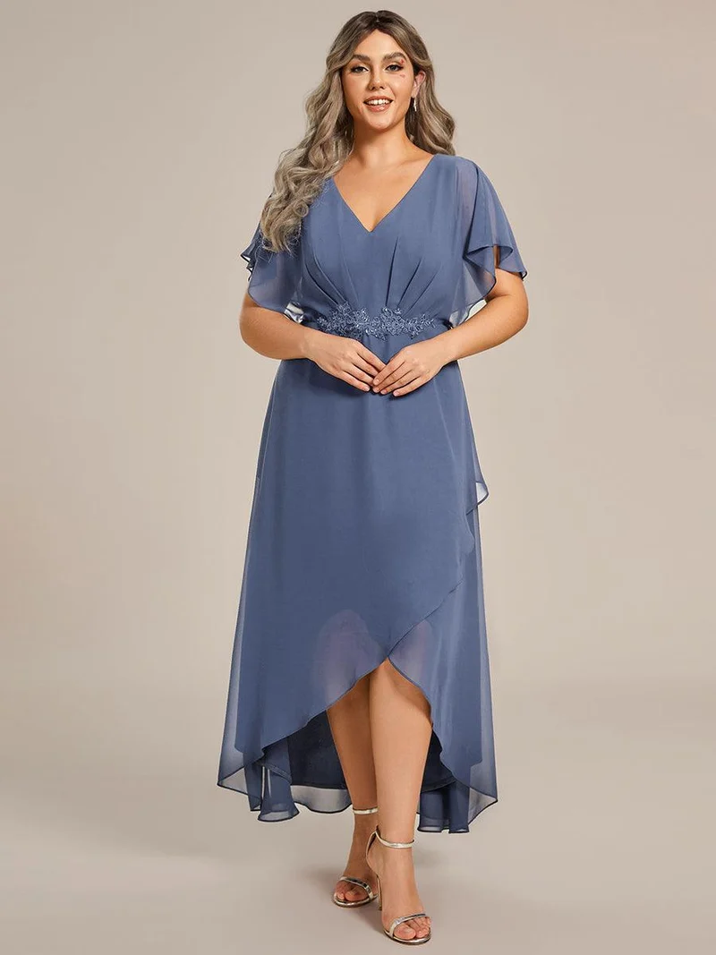 pretty LILAS|Robe De Soirée En Mousseline De Soie Col En V Manches Chauve-Souris Taille Trapèze Grande Taille