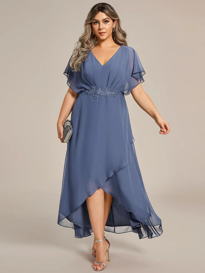 pretty LILAS|Robe De Soirée En Mousseline De Soie Col En V Manches Chauve-Souris Taille Trapèze Grande Taille