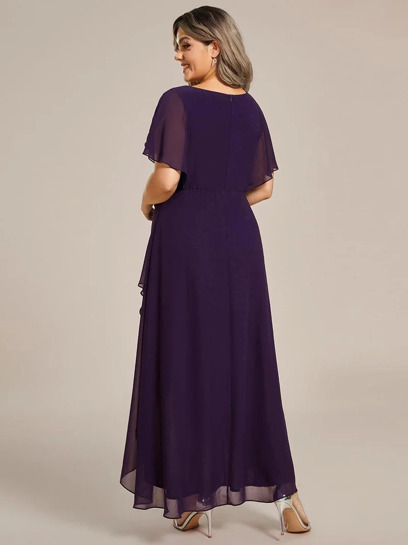 pretty LILAS|Robe De Soirée En Mousseline De Soie Col En V Manches Chauve-Souris Taille Trapèze Grande Taille