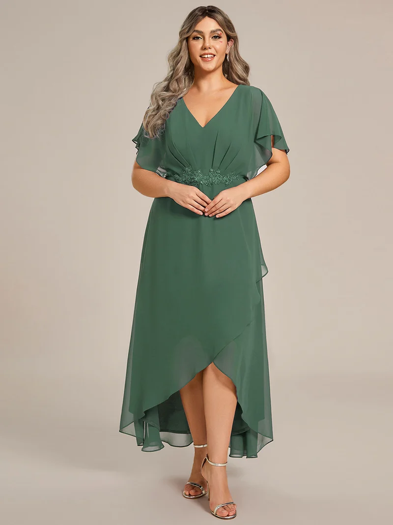 pretty LILAS|Robe De Soirée En Mousseline De Soie Col En V Manches Chauve-Souris Taille Trapèze Grande Taille