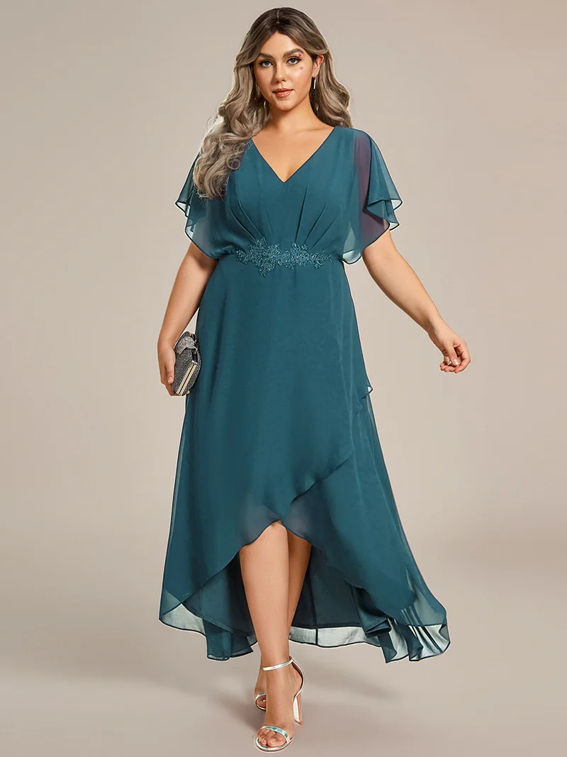 pretty LILAS|Robe De Soirée En Mousseline De Soie Col En V Manches Chauve-Souris Taille Trapèze Grande Taille
