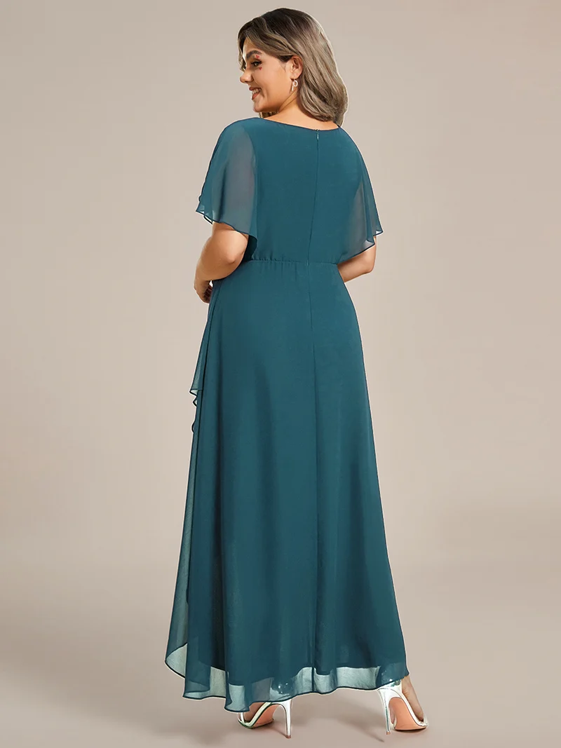 pretty LILAS|Robe De Soirée En Mousseline De Soie Col En V Manches Chauve-Souris Taille Trapèze Grande Taille