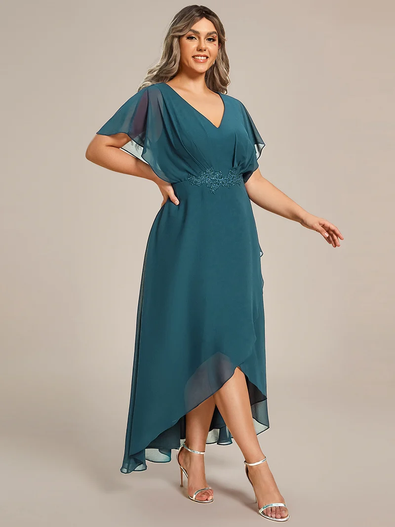 pretty LILAS|Robe De Soirée En Mousseline De Soie Col En V Manches Chauve-Souris Taille Trapèze Grande Taille