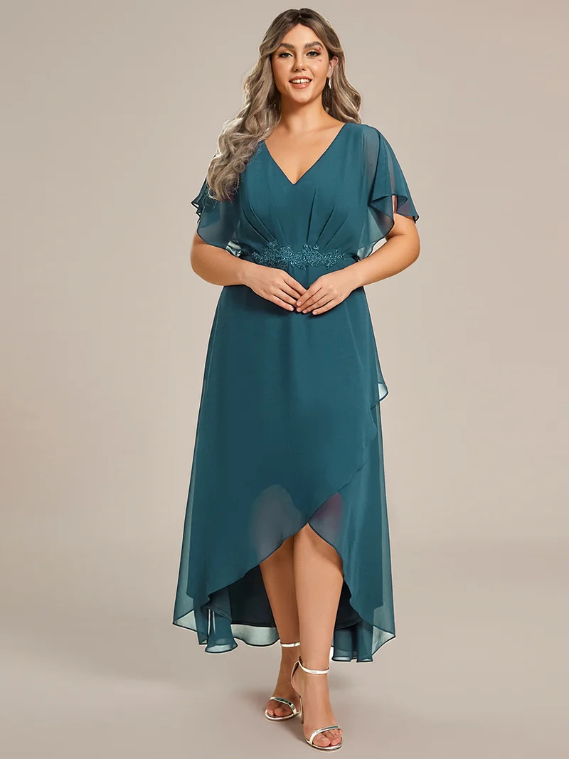 pretty LILAS|Robe De Soirée En Mousseline De Soie Col En V Manches Chauve-Souris Taille Trapèze Grande Taille