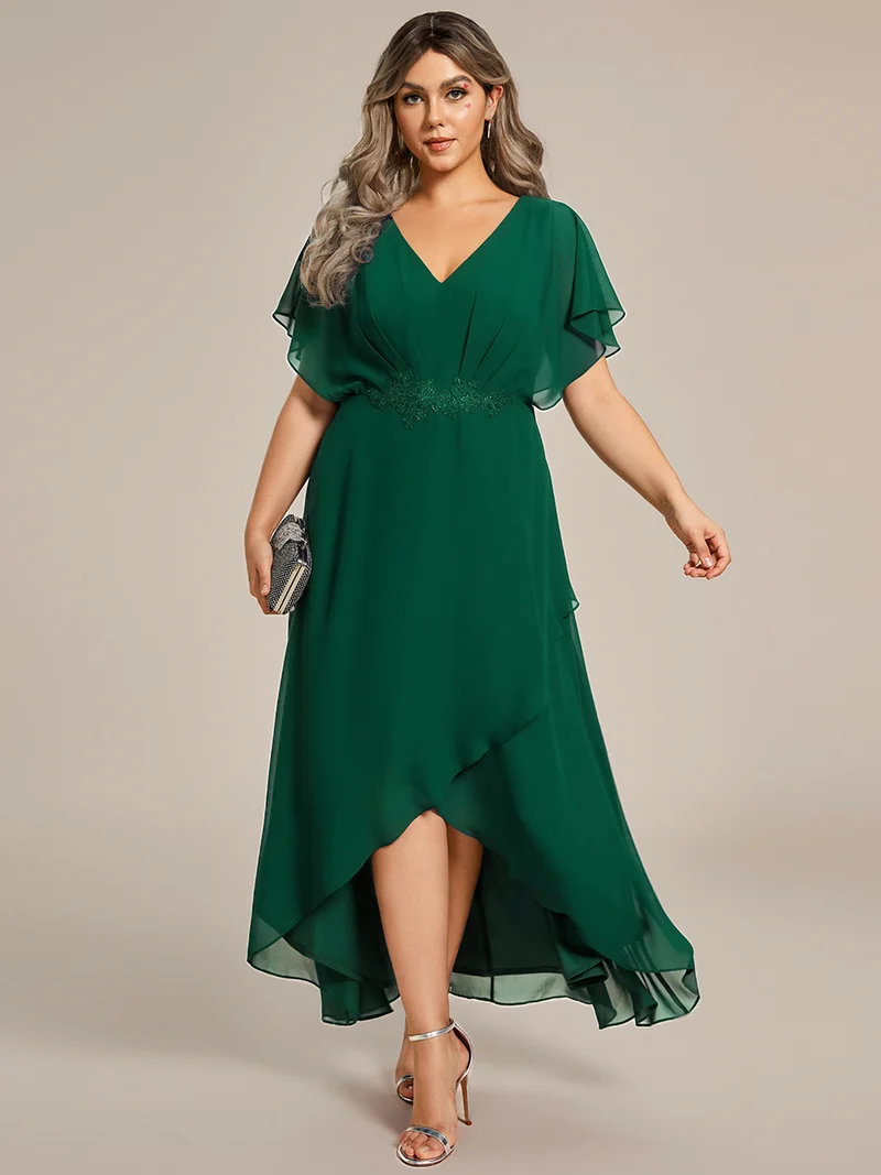 pretty LILAS|Robe De Soirée En Mousseline De Soie Col En V Manches Chauve-Souris Taille Trapèze Grande Taille