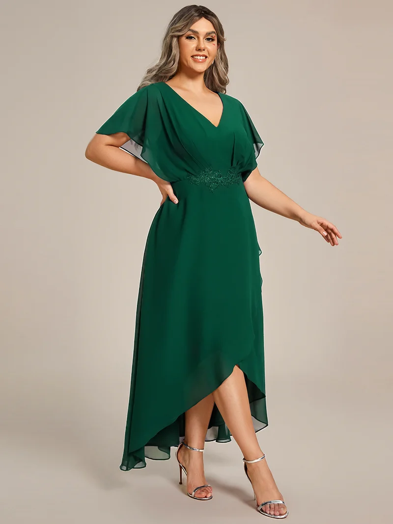 pretty LILAS|Robe De Soirée En Mousseline De Soie Col En V Manches Chauve-Souris Taille Trapèze Grande Taille