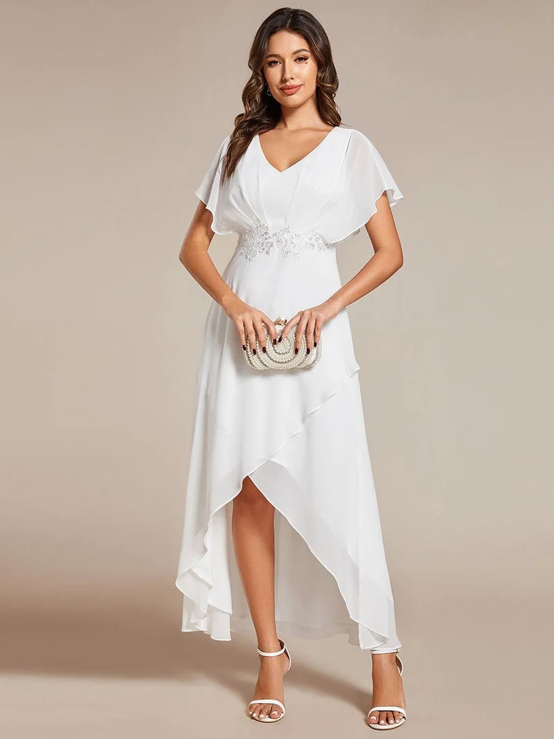 ever LILAS|Robe Formelle élégante à Manches Courtes Et Taille Trapèze Avec Ourlet En Feuille De Lotus