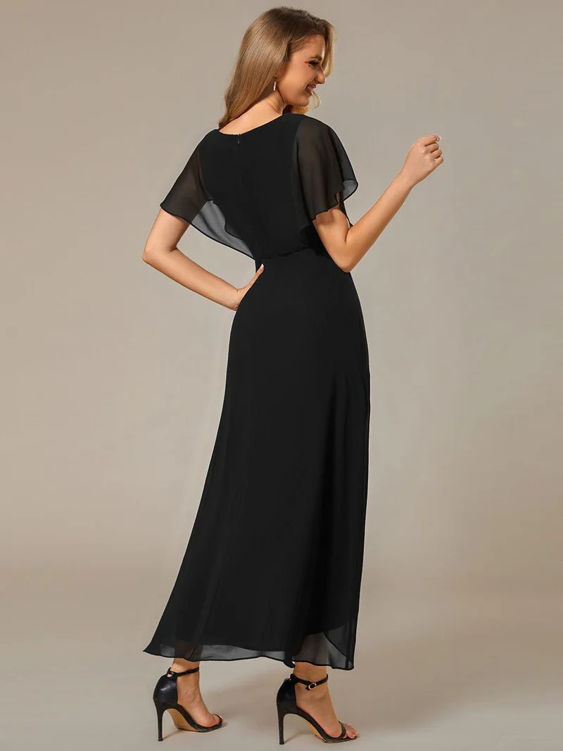 ever LILAS|Robe Formelle élégante à Manches Courtes Et Taille Trapèze Avec Ourlet En Feuille De Lotus