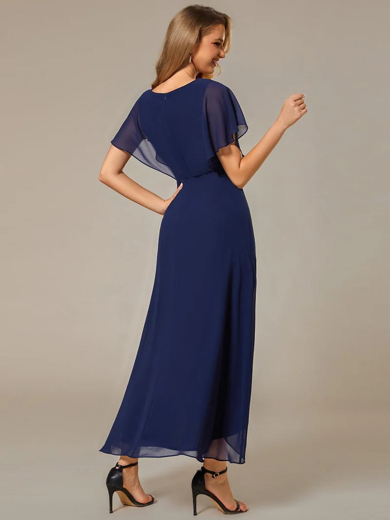 ever LILAS|Robe Formelle élégante à Manches Courtes Et Taille Trapèze Avec Ourlet En Feuille De Lotus