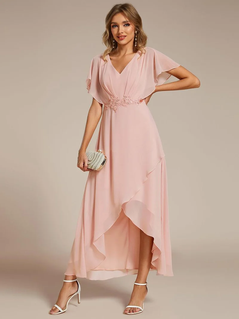 ever LILAS|Robe Formelle élégante à Manches Courtes Et Taille Trapèze Avec Ourlet En Feuille De Lotus