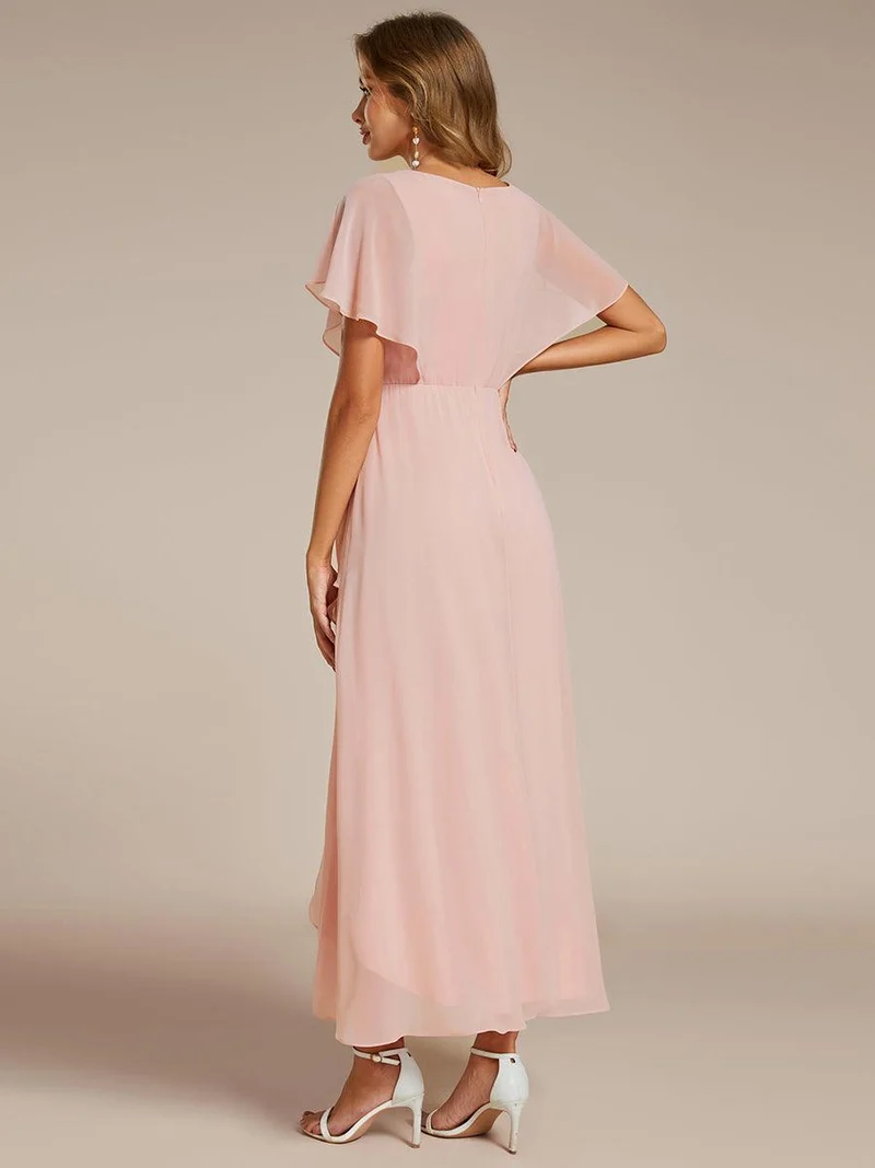 ever LILAS|Robe Formelle élégante à Manches Courtes Et Taille Trapèze Avec Ourlet En Feuille De Lotus