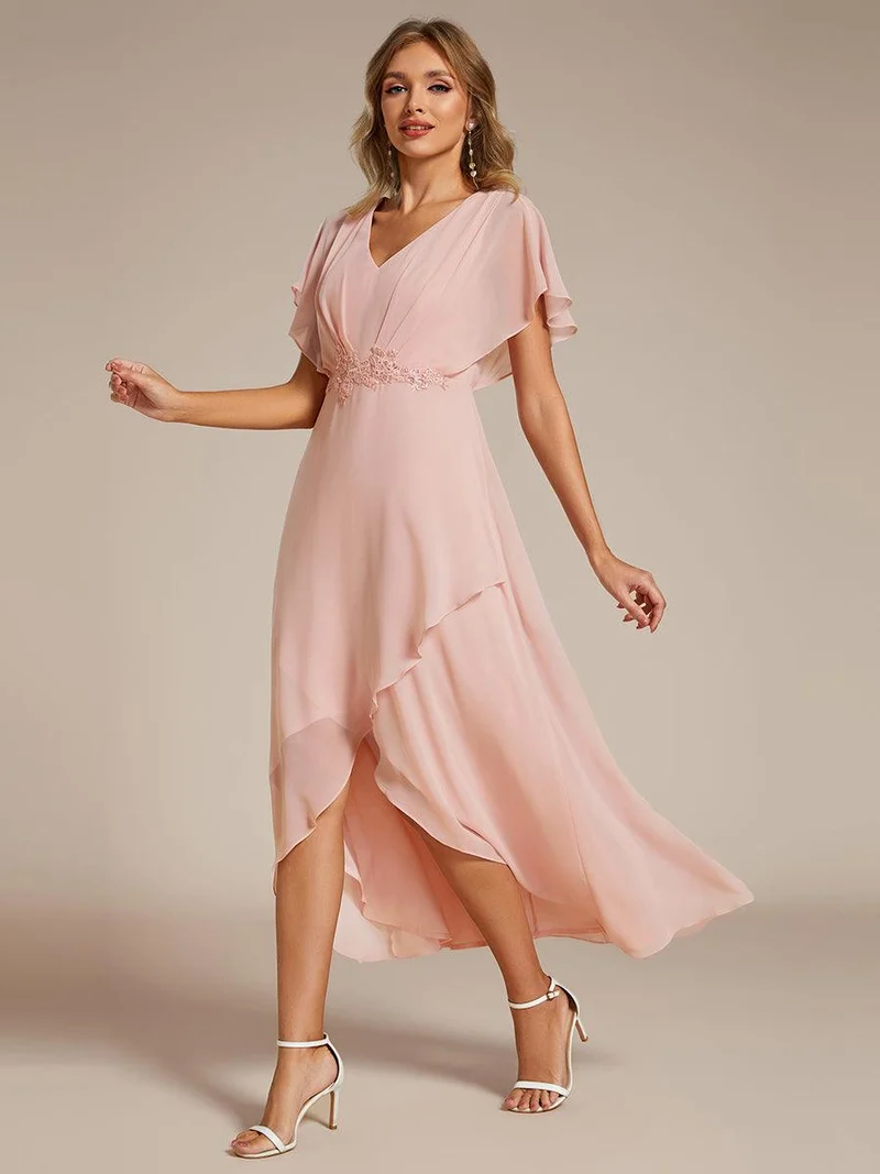 ever LILAS|Robe Formelle élégante à Manches Courtes Et Taille Trapèze Avec Ourlet En Feuille De Lotus