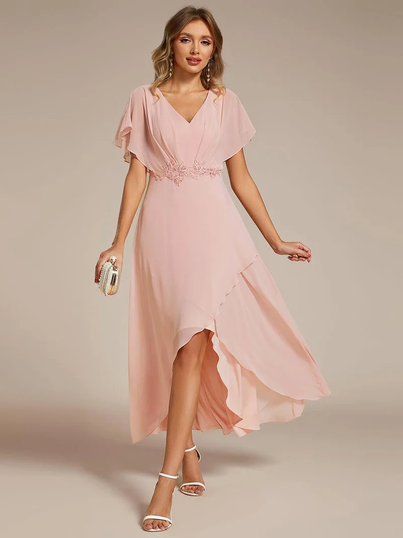 ever LILAS|Robe Formelle élégante à Manches Courtes Et Taille Trapèze Avec Ourlet En Feuille De Lotus