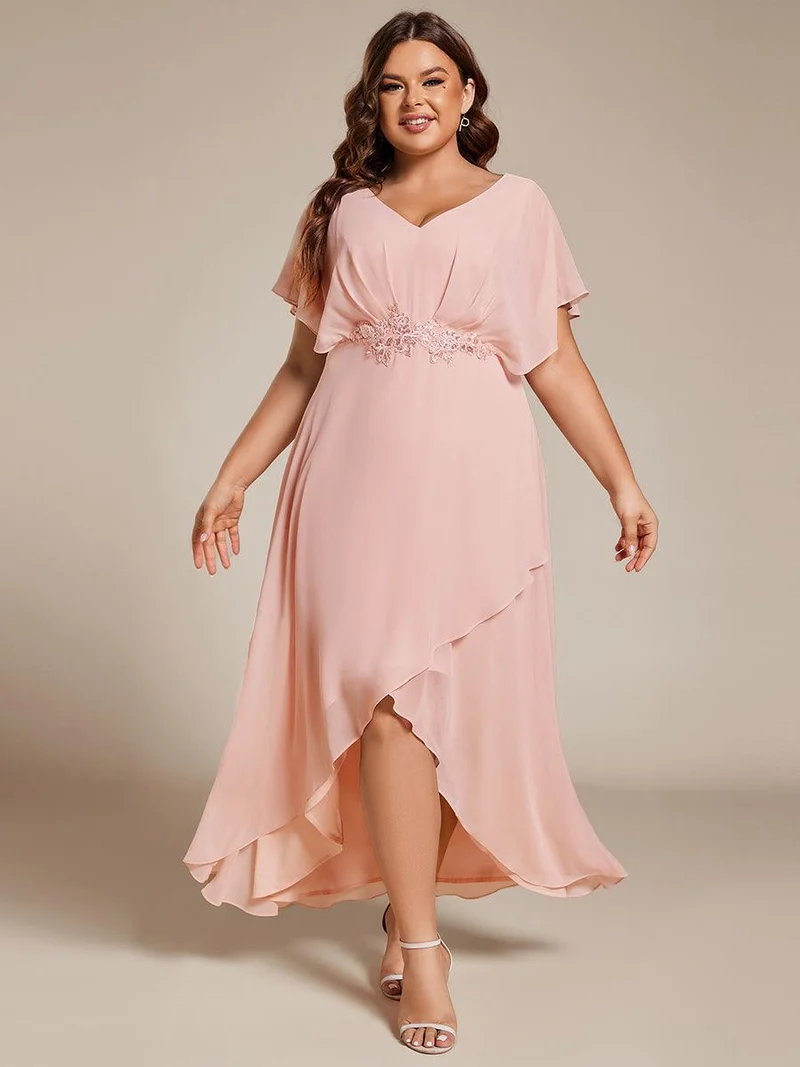 ever LILAS|Robe Formelle élégante à Manches Courtes Et Taille Trapèze Avec Ourlet En Feuille De Lotus