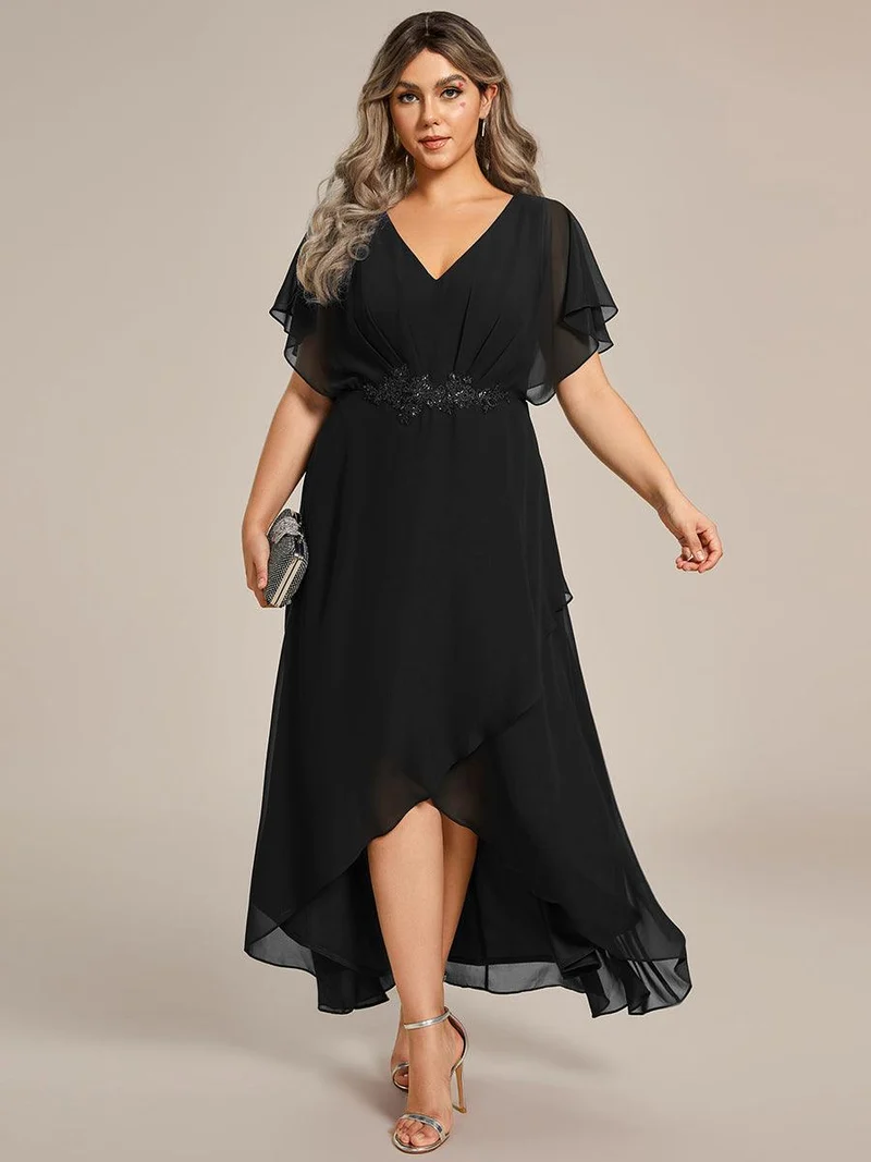ever LILAS|Robe Formelle élégante à Manches Courtes Et Taille Trapèze Avec Ourlet En Feuille De Lotus