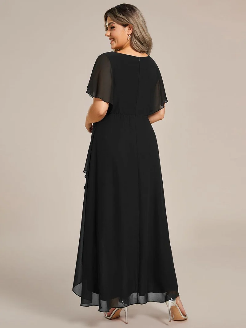 ever LILAS|Robe Formelle élégante à Manches Courtes Et Taille Trapèze Avec Ourlet En Feuille De Lotus