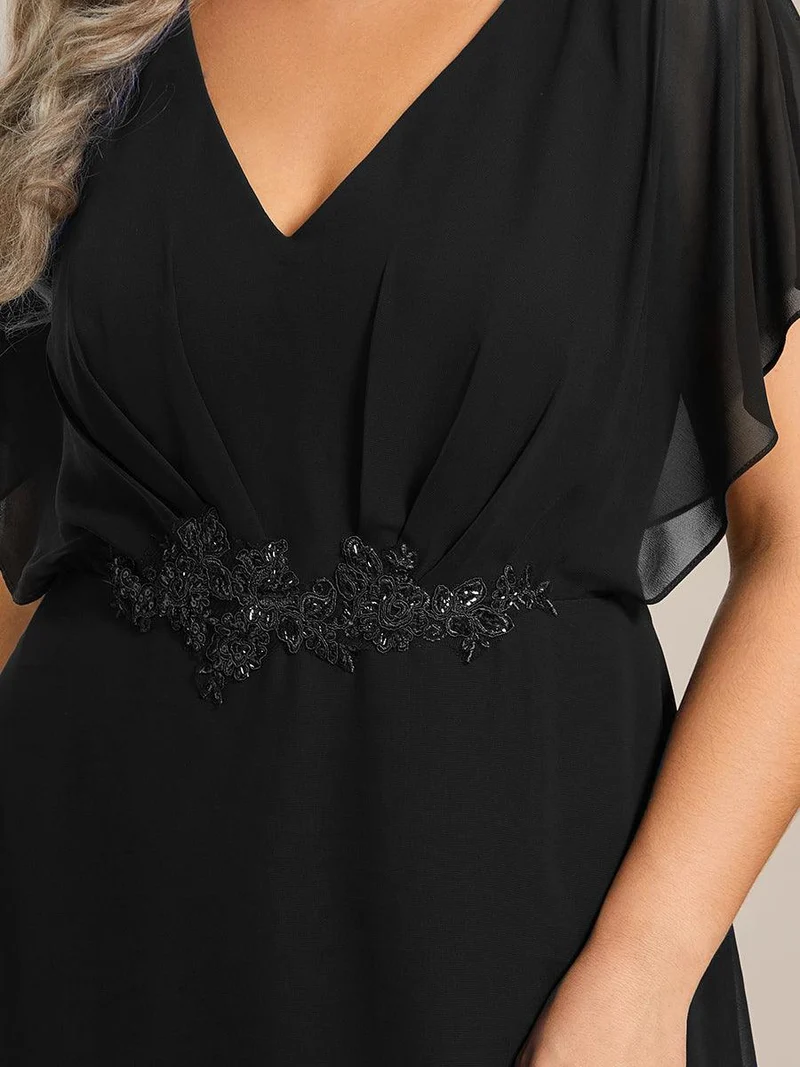 ever LILAS|Robe Formelle élégante à Manches Courtes Et Taille Trapèze Avec Ourlet En Feuille De Lotus
