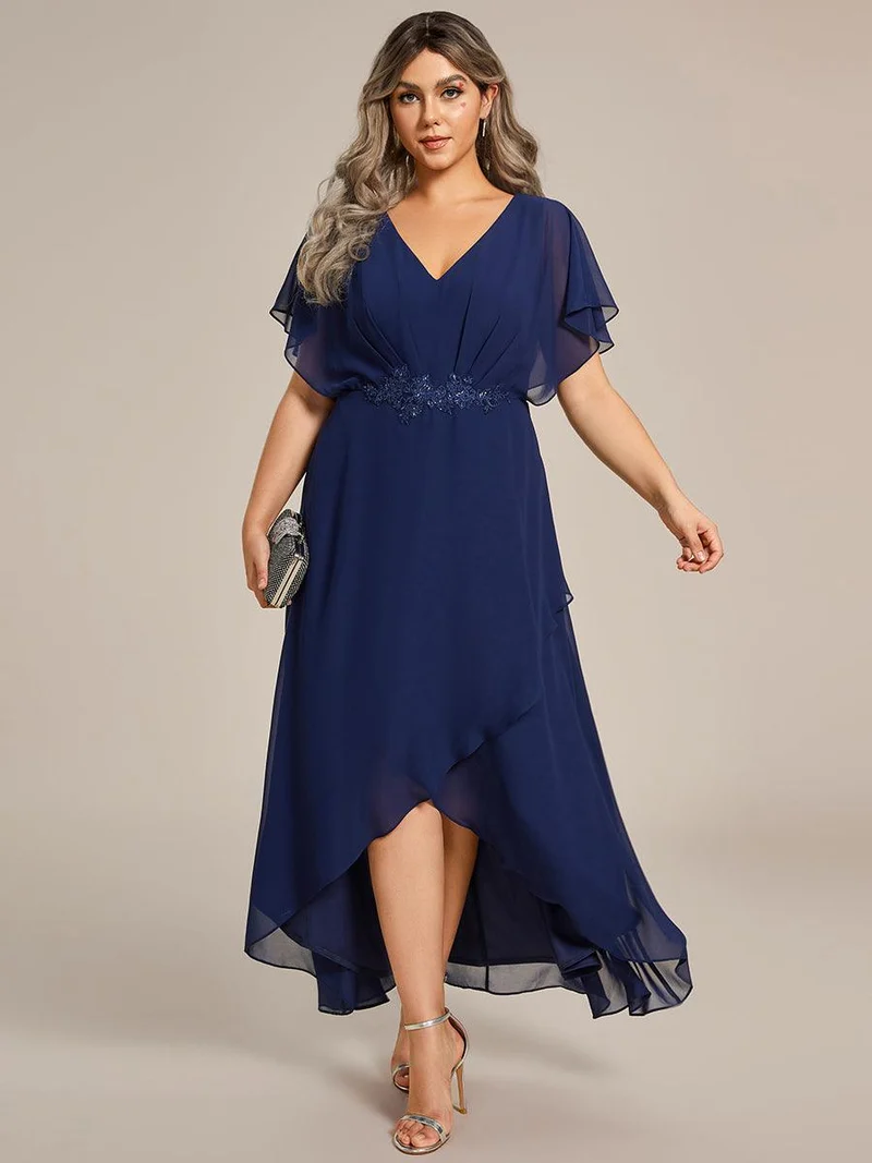 ever LILAS|Robe Formelle élégante à Manches Courtes Et Taille Trapèze Avec Ourlet En Feuille De Lotus