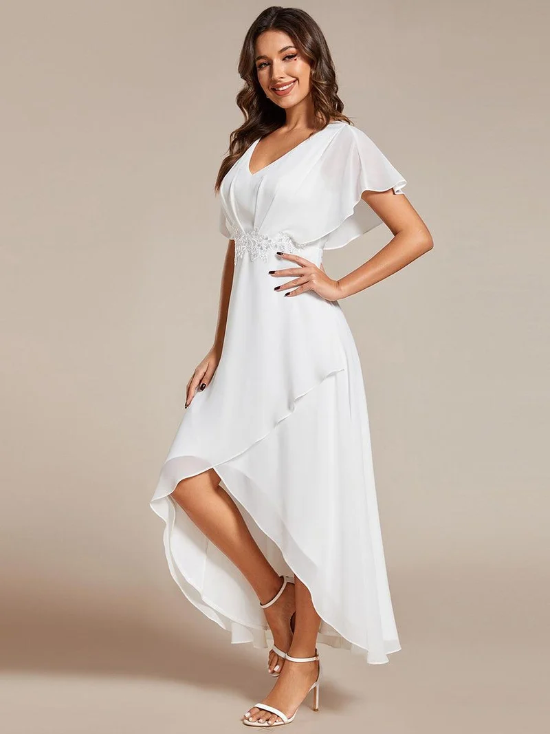ever LILAS|Robe Formelle élégante à Manches Courtes Et Taille Trapèze Avec Ourlet En Feuille De Lotus